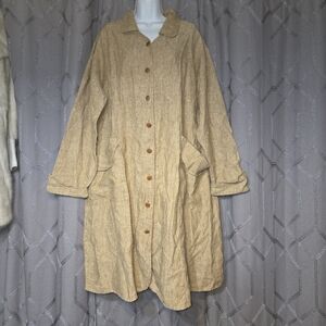 Vintage Flax Jeanne Englehart Natural Linen Shirt Dress Jacket Lagenlook L